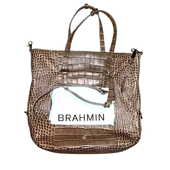 Brahmin Delaney Taupe Savannah Leather Shoulder Bag Crossbody Tote NWOT - Picture 1 of 14